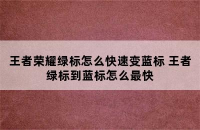 王者荣耀绿标怎么快速变蓝标 王者绿标到蓝标怎么最快